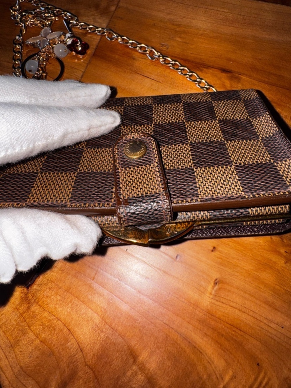 Louis Vuitton French compact wallet kiss Lock vintage 2001 brown generic chain - Picture 8 of 17